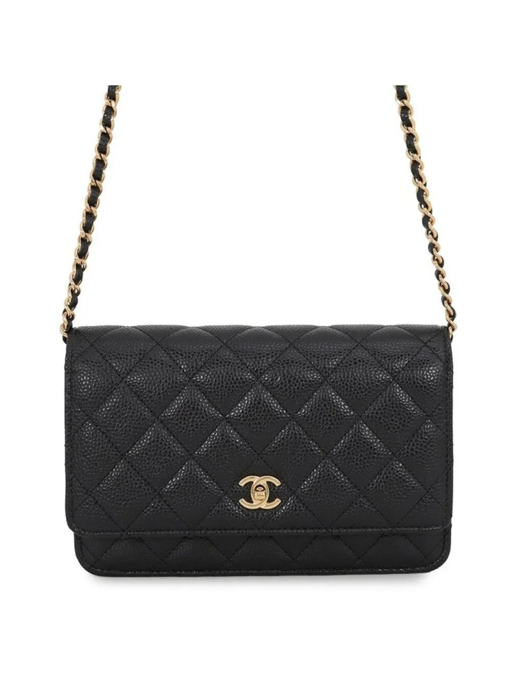 Chanel Chain Wallet Classic Quilted CC Logo Caviar Leather Black Shoulder Bag